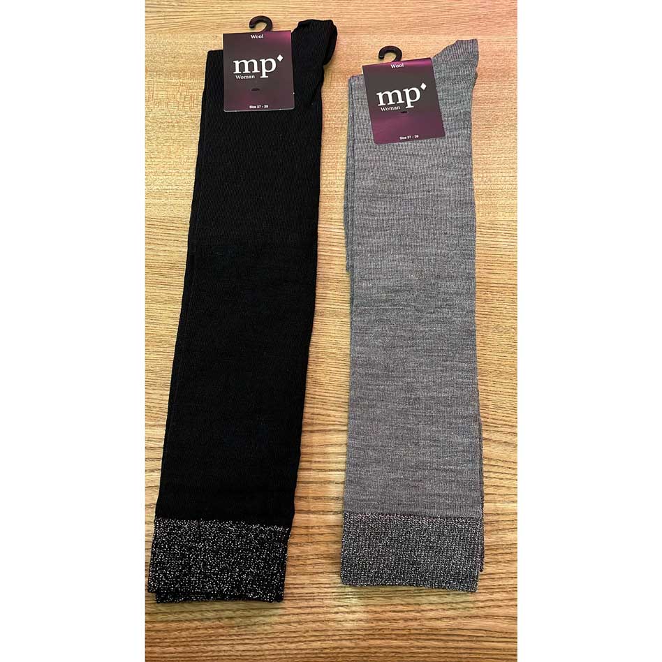 Mp Copenhagen Wool & Silk Glitter Top Grey Long Socks